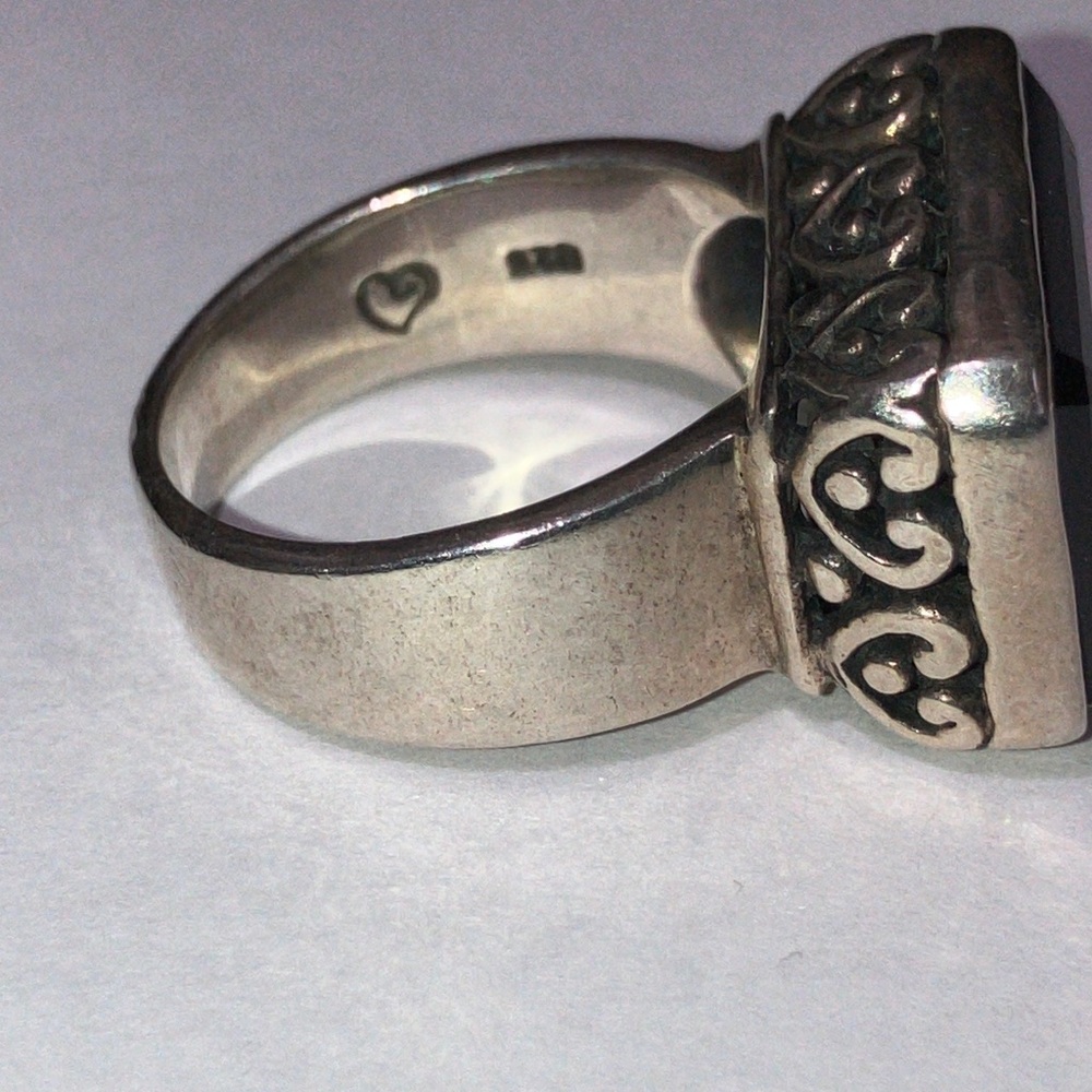 Rectangular Sterling Silver Ganz Ring With Smoky … - image 6